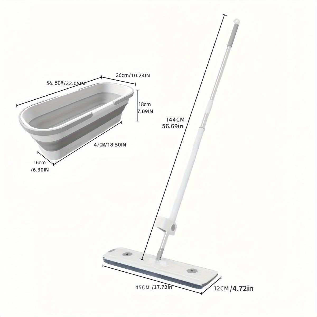 2-in-1 Flat Mop Set with Telescopic Handle Microfiber Pads and Bucket