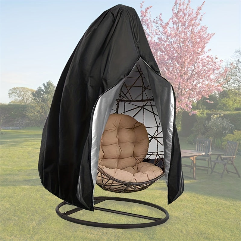 Heavy-Duty 800D Polyester Egg Chair Cover with Zipper Black All-Season Outdoor Furniture