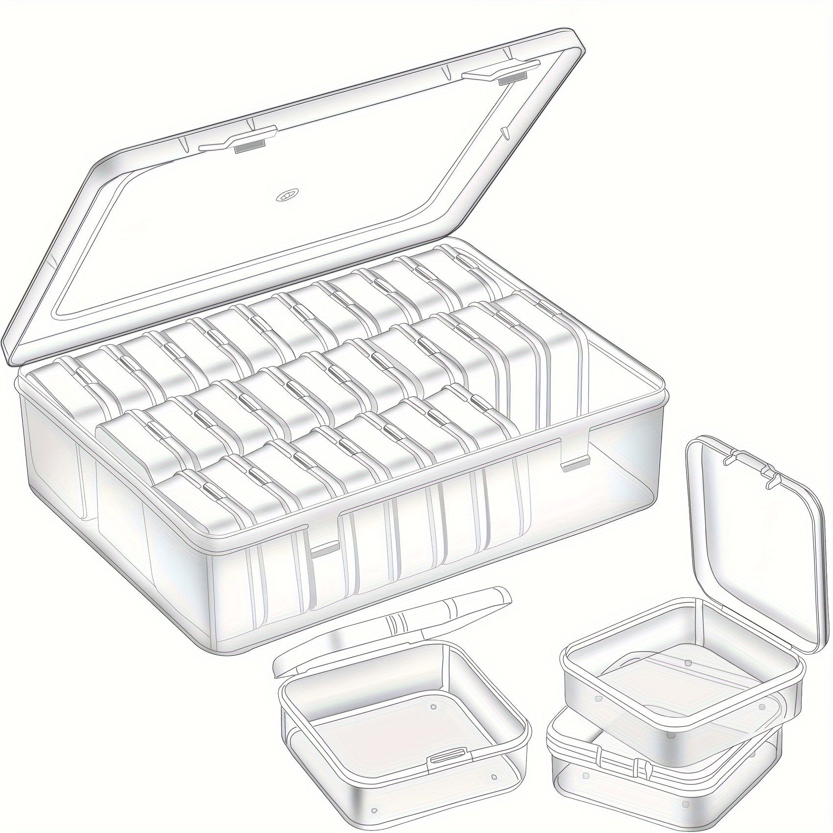 Transparent Plastic Storage Bins for Crafts Beads Jewelry Hardware with 14 or 30 Compartments