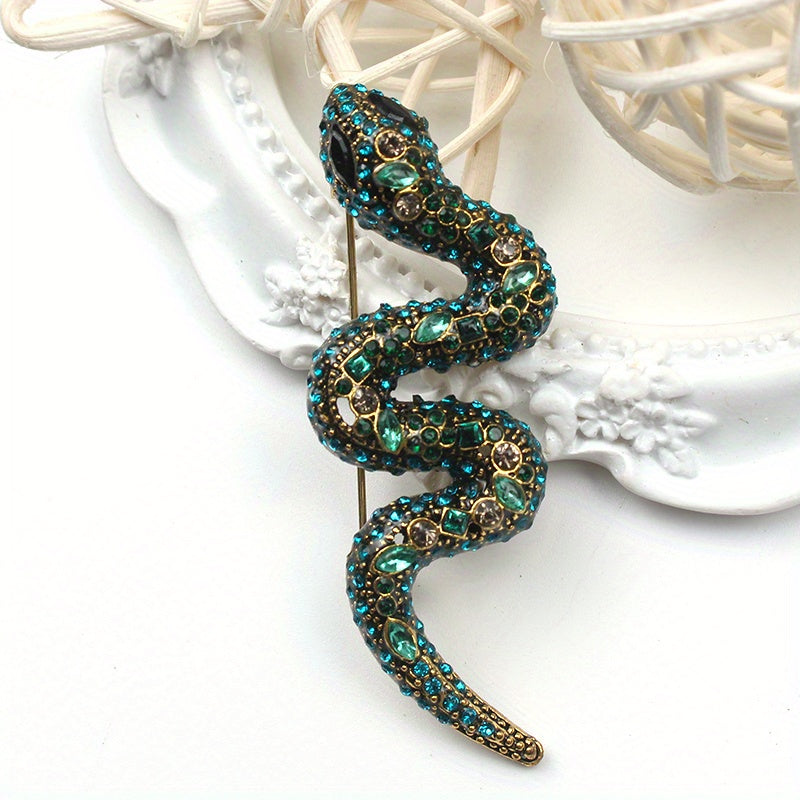 Women's Vintage Blue Crystal Snake Brooch Jewelry Accessory