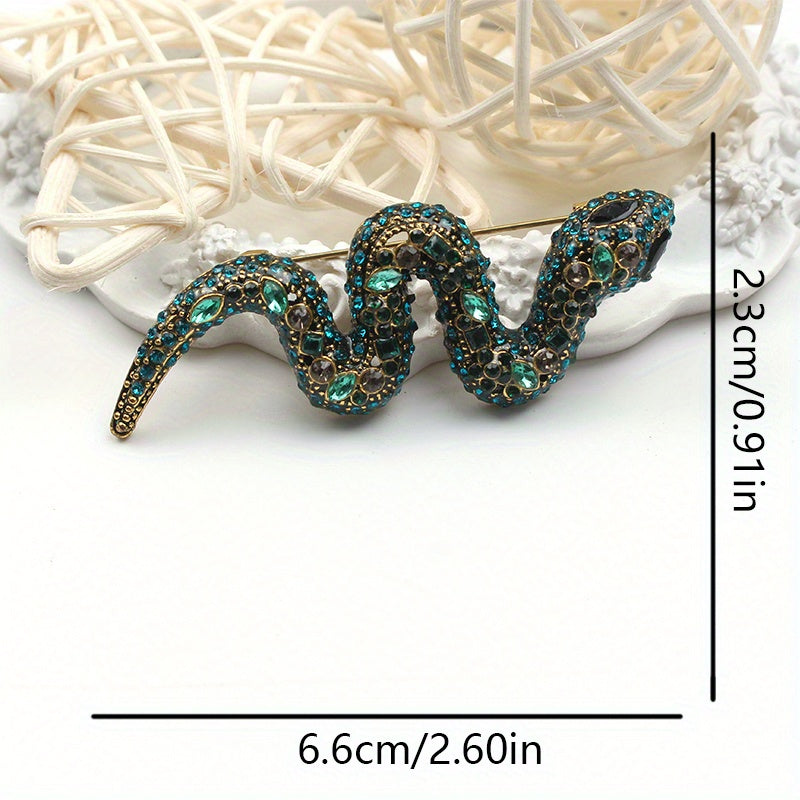 Women's Vintage Blue Crystal Snake Brooch Jewelry Accessory