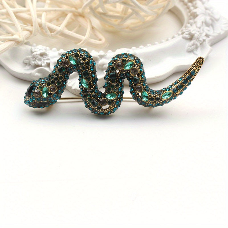 Women's Vintage Blue Crystal Snake Brooch Jewelry Accessory