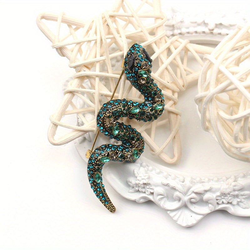 Women's Vintage Blue Crystal Snake Brooch Jewelry Accessory