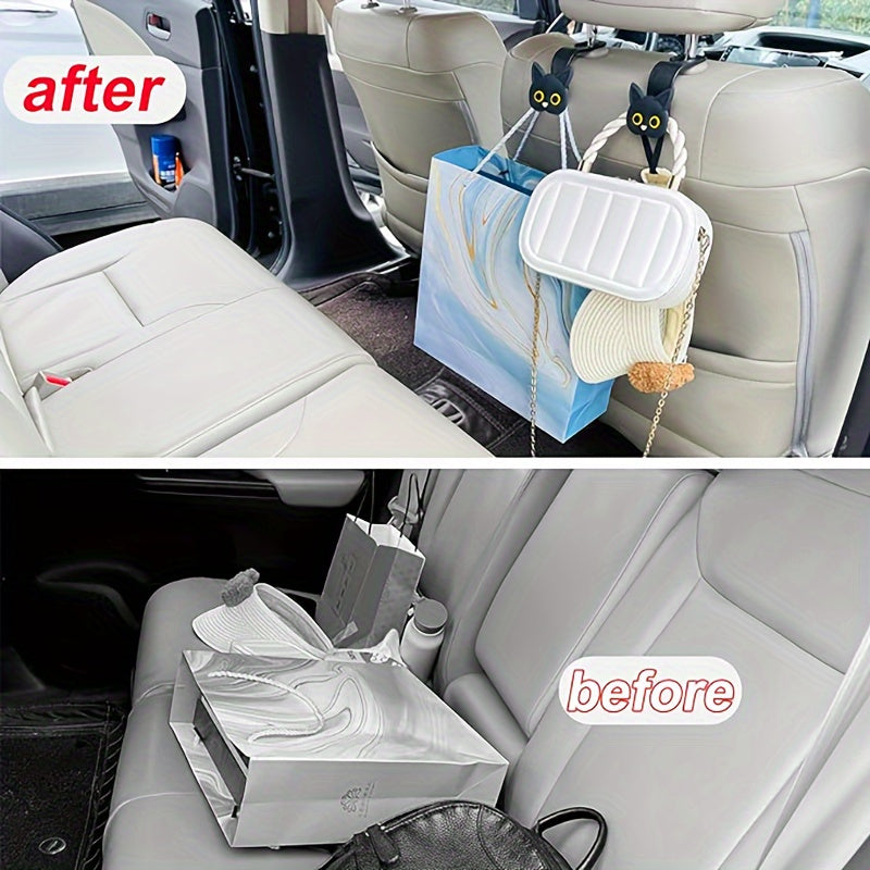 Set of 2 3D Cat Design Car Seat Headrest Hooks Plastic Hangers for Handbag Purse Storage