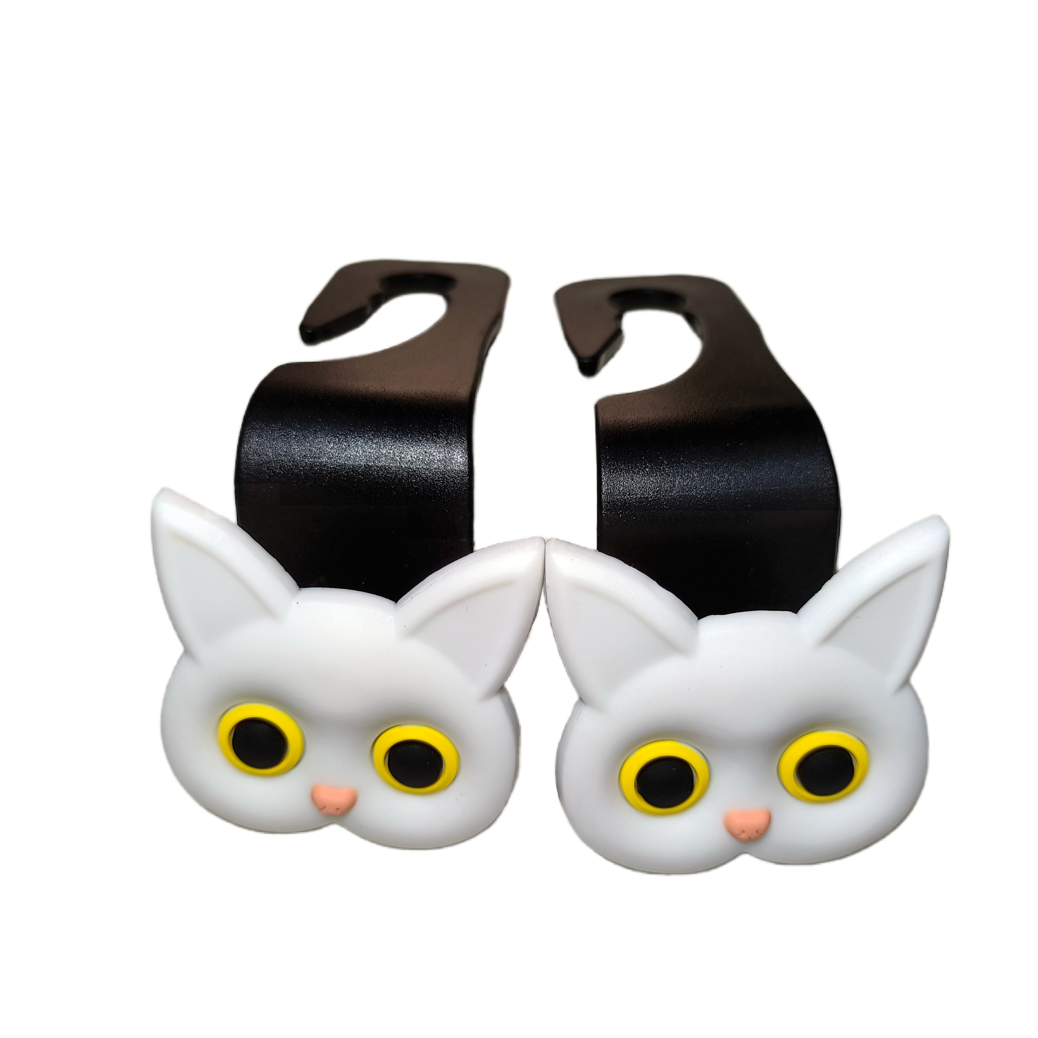 Set of 2 3D Cat Design Car Seat Headrest Hooks Plastic Hangers for Handbag Purse Storage