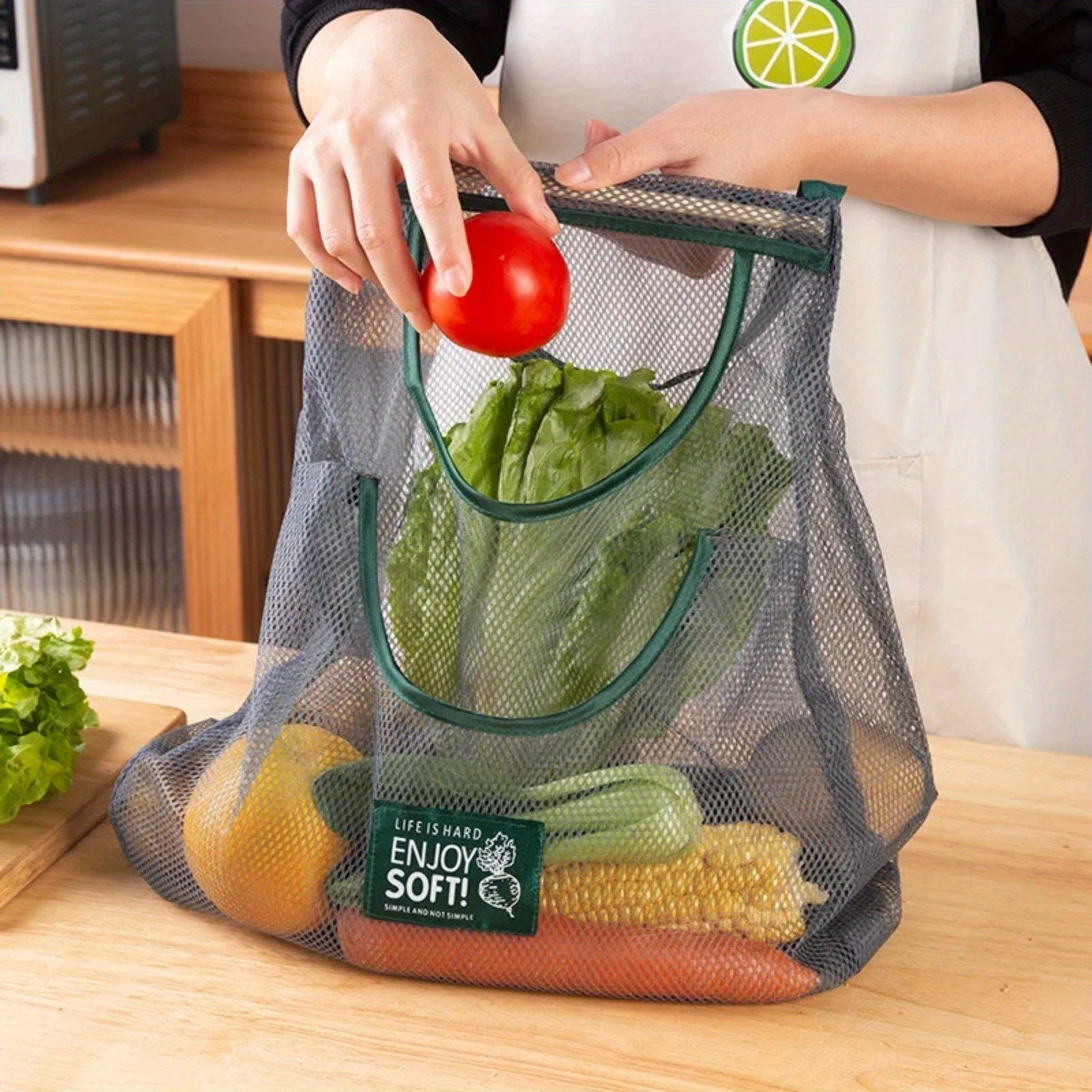 Extra Large Mesh Kitchen Storage Bag Durable Plastic Organizer for Fruits Vegetables Pantry