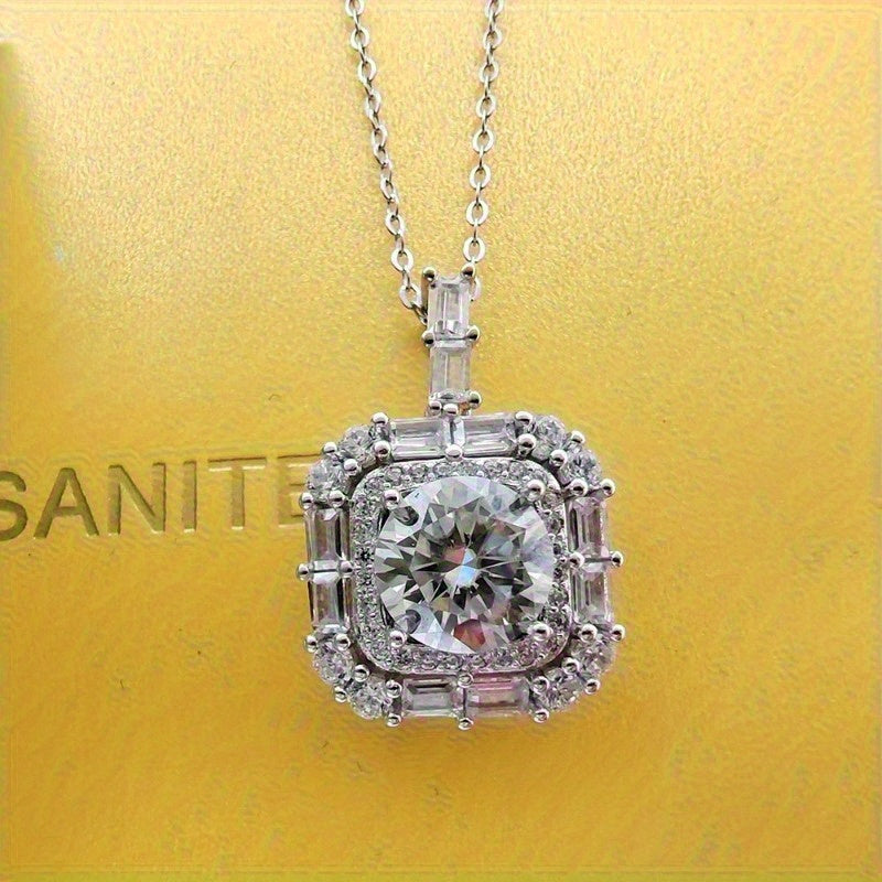5 Carat Moissanite Pendant Necklace in Sterling Silver Round Cut Bridal Jewelry