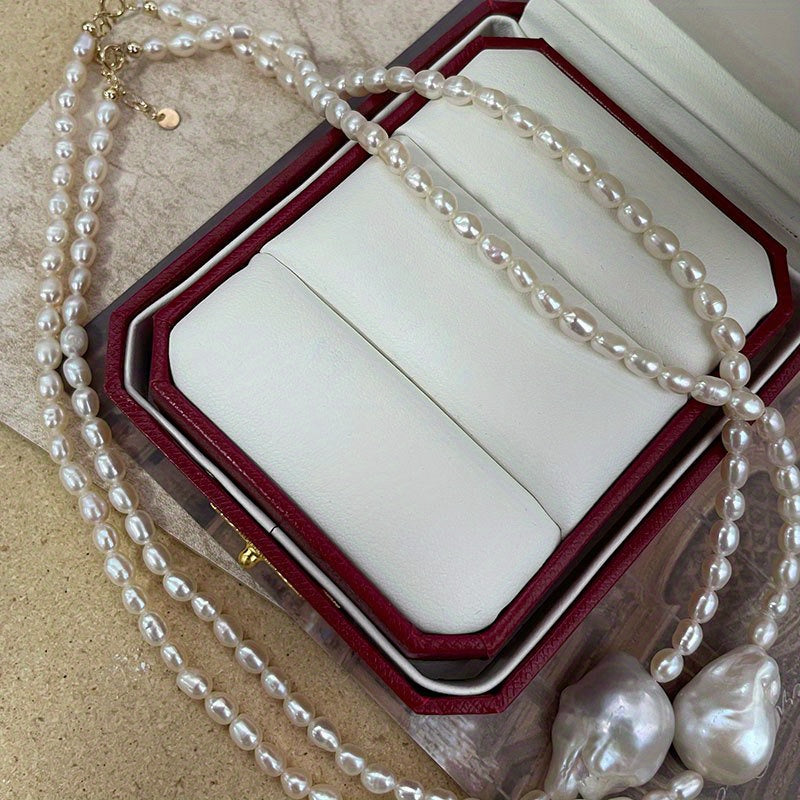 Natural Freshwater Pearl Necklace with Baroque Style Irregular Clavicle Chain