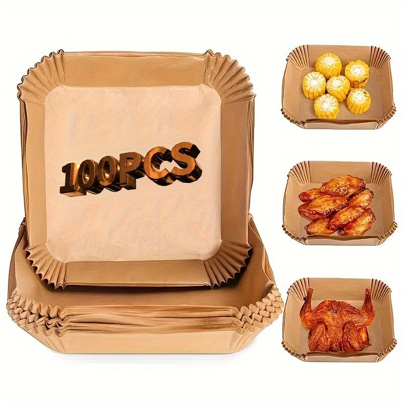 Disposable Square Air Fryer Liners 50/100pcs Non-Stick Heat-Resistant Baking and Cooking
