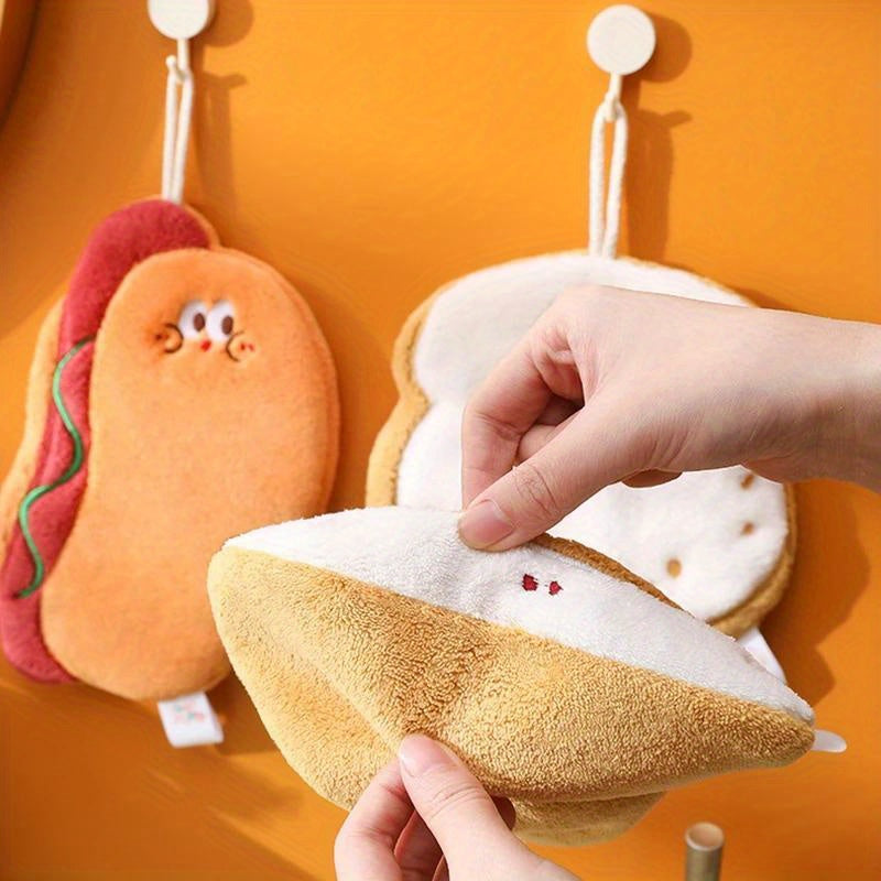 Cartoon Food Shaped Hand Towel Soft Coral Fleece Quick-Dry Absorbent Kitchen Bathroom Use