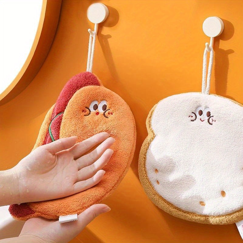 Cartoon Food Shaped Hand Towel Soft Coral Fleece Quick-Dry Absorbent Kitchen Bathroom Use