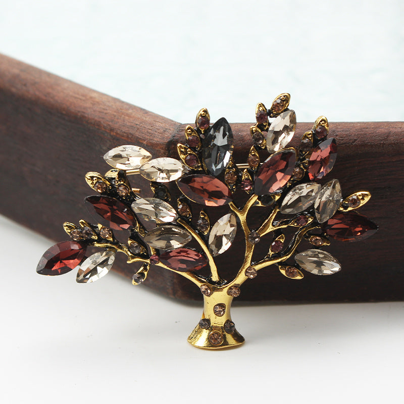 Vintage-Inspired Rhinestone Brooch with Wishing Tree Design