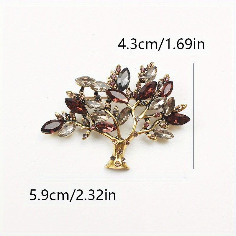 Vintage-Inspired Rhinestone Brooch with Wishing Tree Design