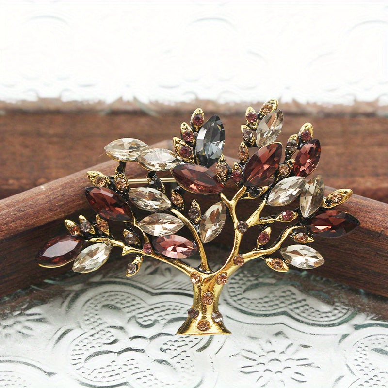 Vintage-Inspired Rhinestone Brooch with Wishing Tree Design