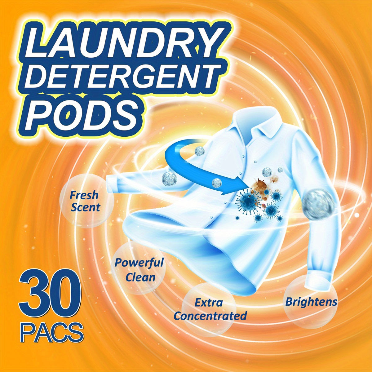 30 Ultra Concentrated Laundry Pods 6-in-1 Stain Remover Fresh Scent