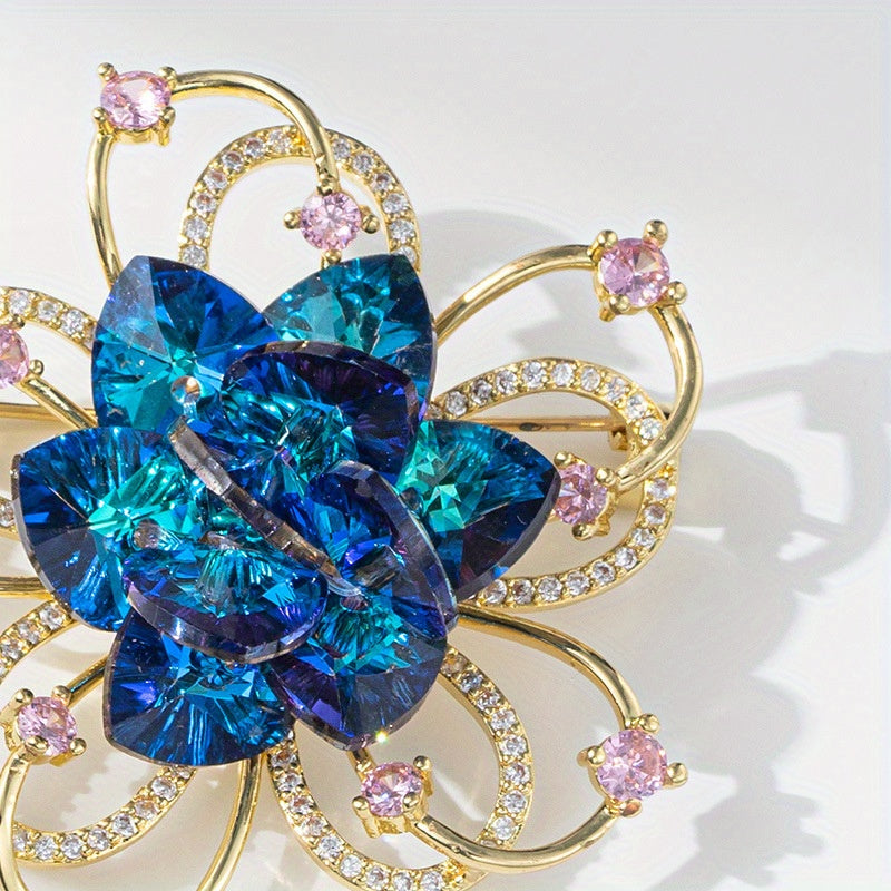 Elegant Flower Brooch with Rhinestones for Ladies Accessories Bags Hats Coats