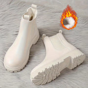 Botines Chelsea de cuero sintético para mujer con forro de peluche para inviernos nevados