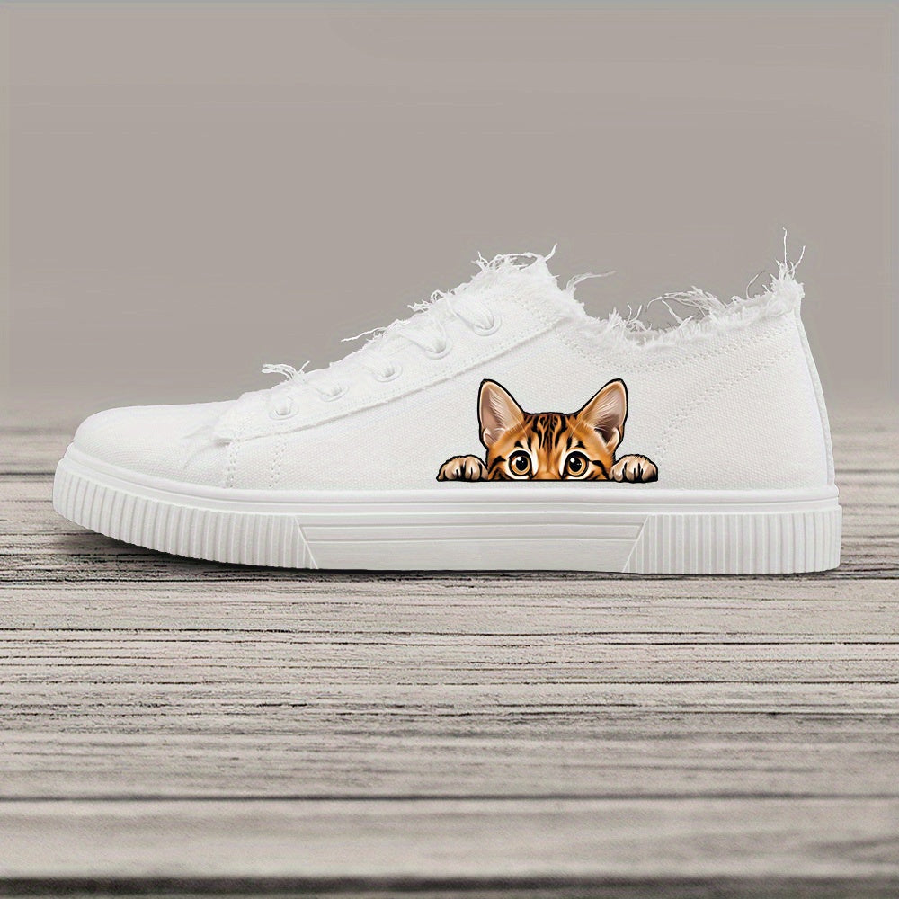 Women's Casual Canvas Sneakers Black White Skateboard Shoes Lace-Up