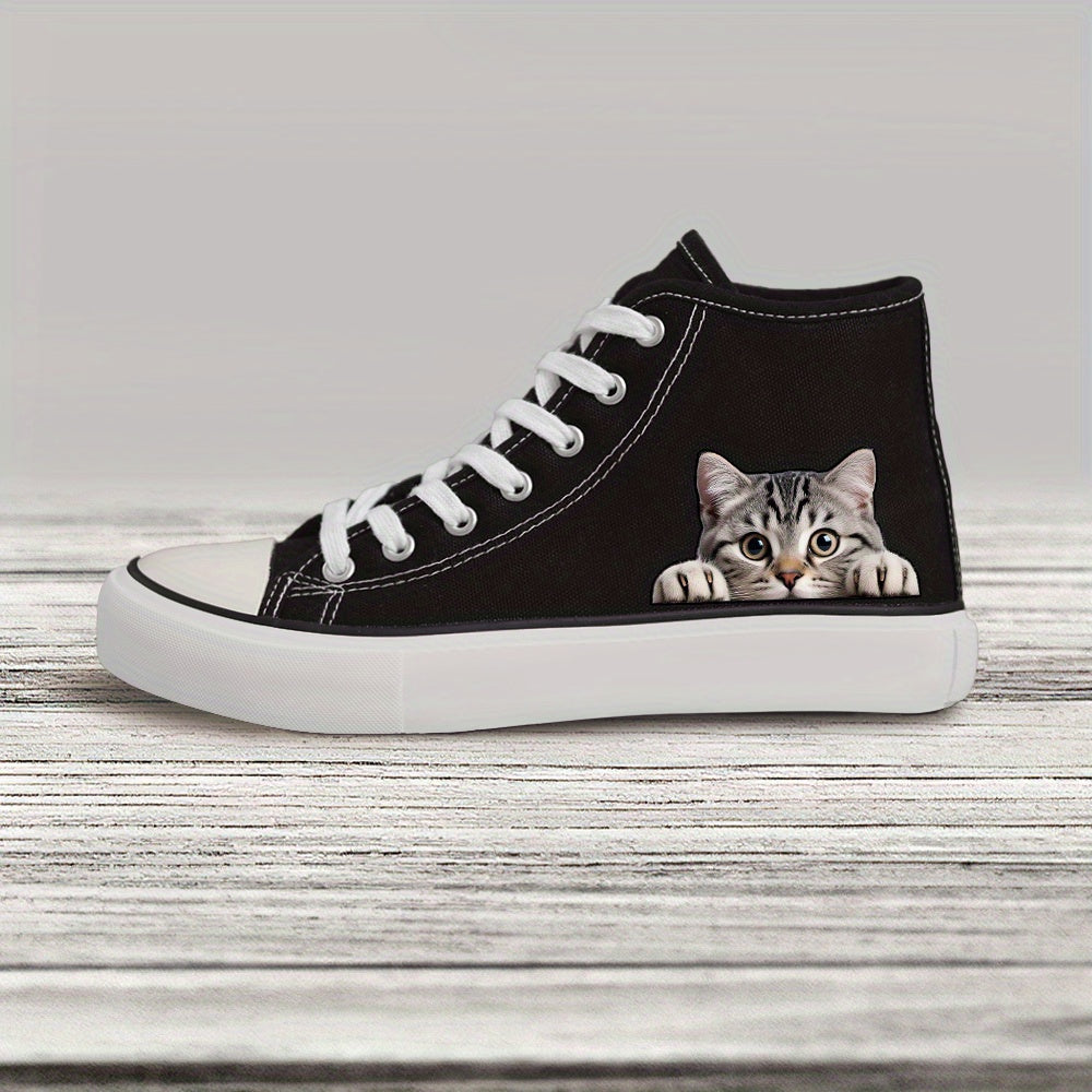 Women's Black White Casual Sneakers Skateboard Shoes Lace-Up 2D Print