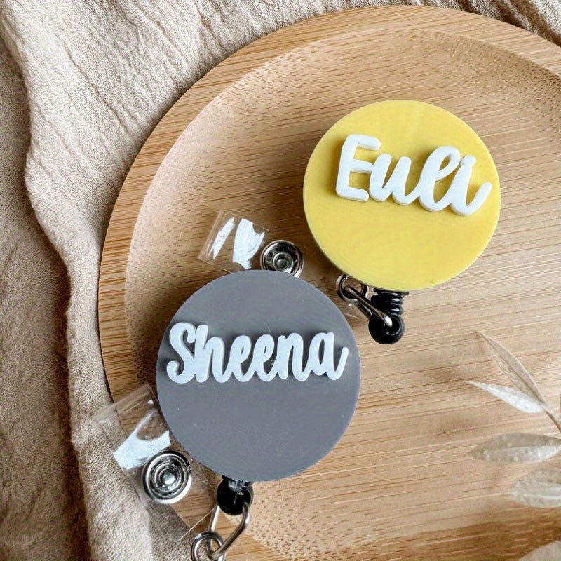 Personalized Acrylic Nameplate Badge Reel Minimalist ID Holder for Jacket and Family