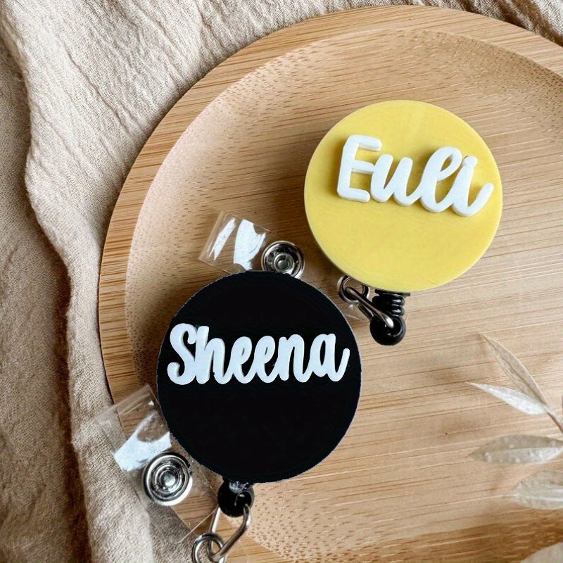 Personalized Acrylic Nameplate Badge Reel Minimalist ID Holder for Jacket and Family