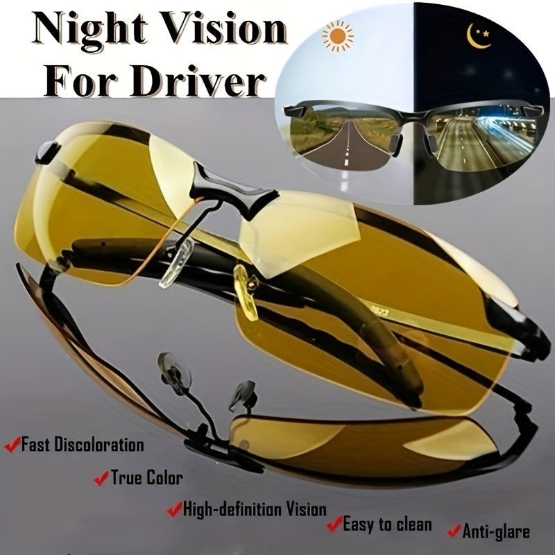 Unisex Night Vision Glasses for Driving Dual Lens PC Material No Diopter Yellow
