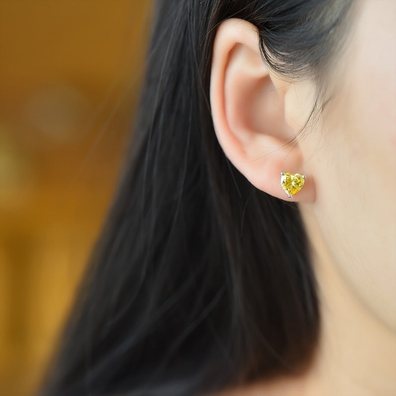 Yellow Heart-Shaped Moissanite Earrings 1ct for Valentine's Day Christmas Anniversary