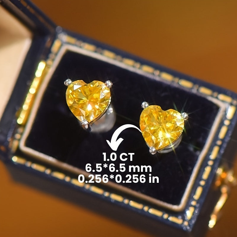 Yellow Heart-Shaped Moissanite Earrings 1ct for Valentine's Day Christmas Anniversary