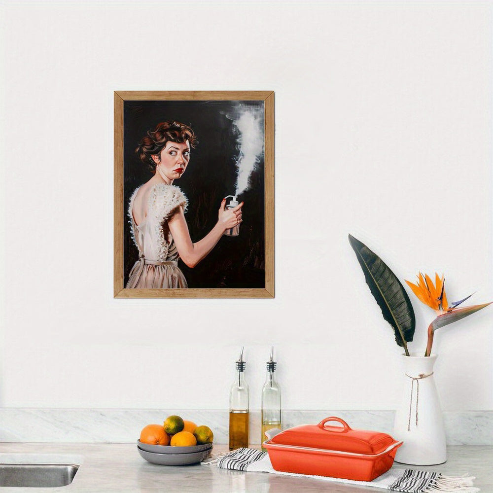 Arte de pared en lienzo sin marco de mujer elegante con spray para decoración de baño, sala de estar y dormitorio