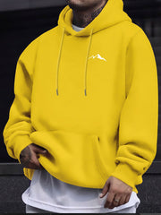 Erkaklar uchun oddiy tog' printli uzun qo'lqonli xuddi, cho'ntakli, kuz va qish uchun ideal.