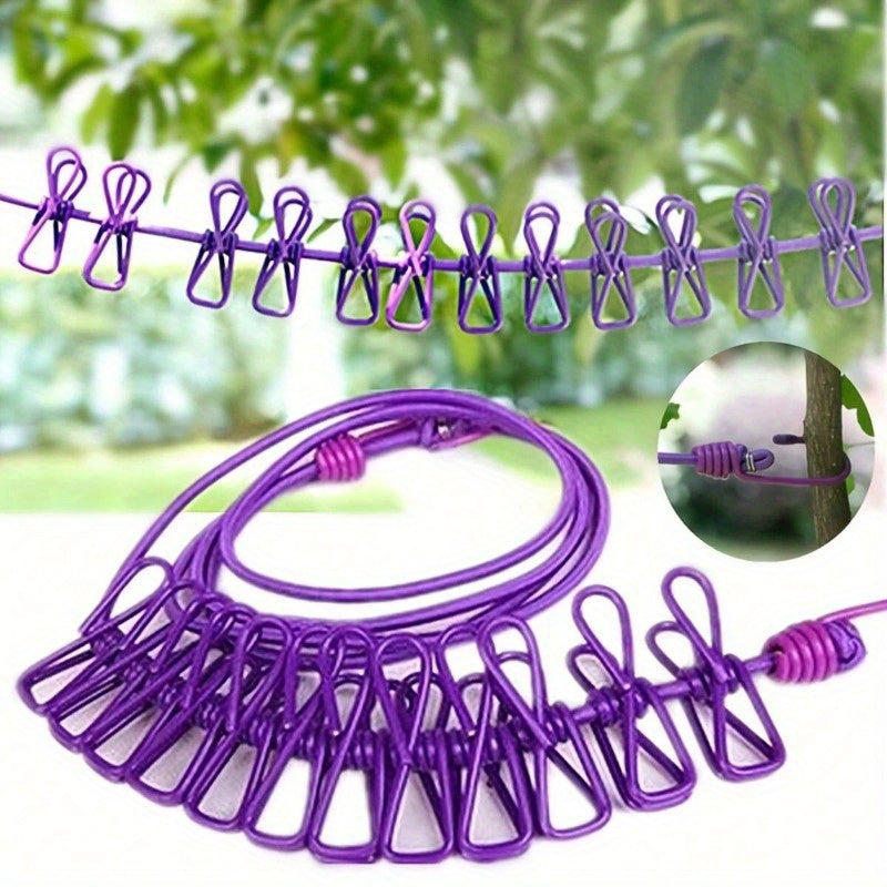 Extendable Clothesline with 12 Clips Portable Outdoor Indoor Travel Color Options