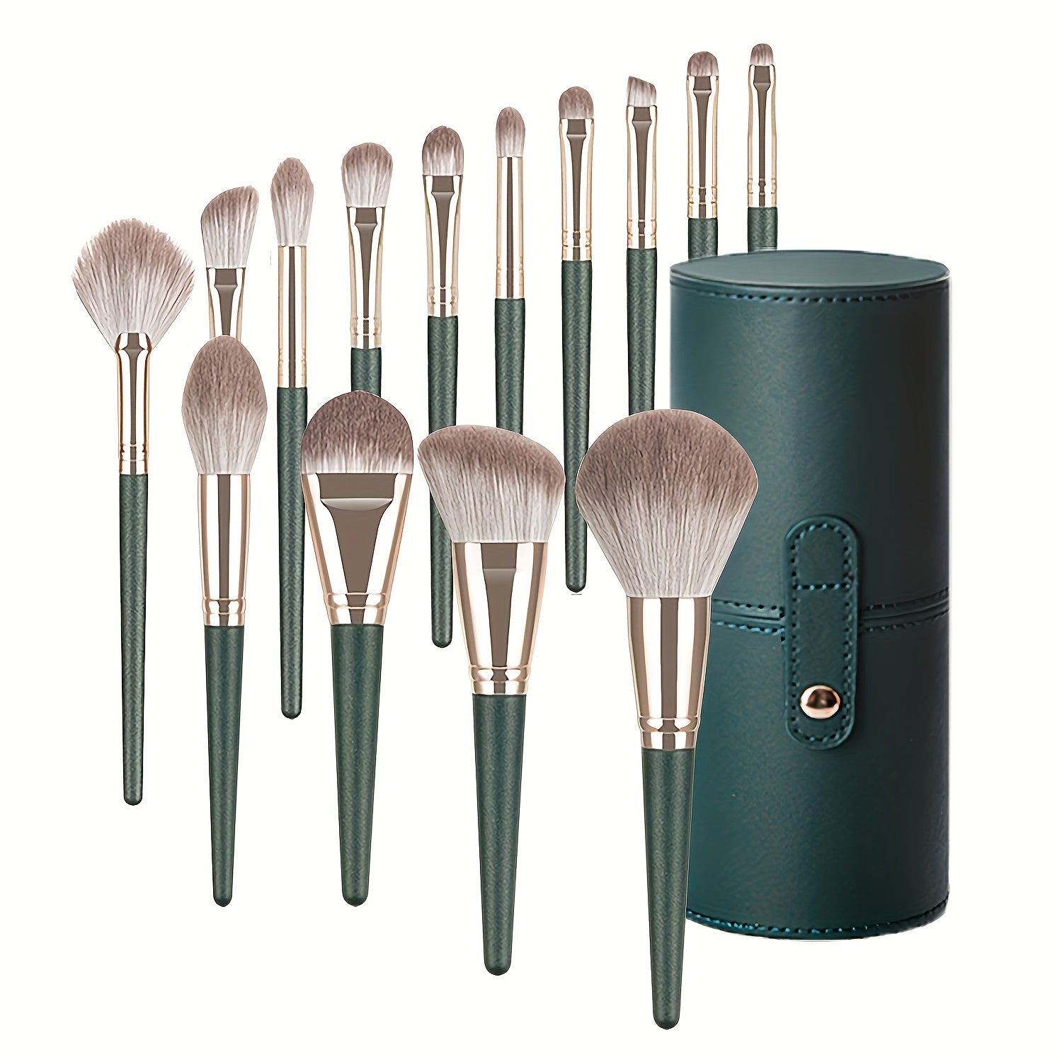 14-Piece Professional Makeup Brush Set with Green ABS Handles and Nylon Brushes for Normal Skin