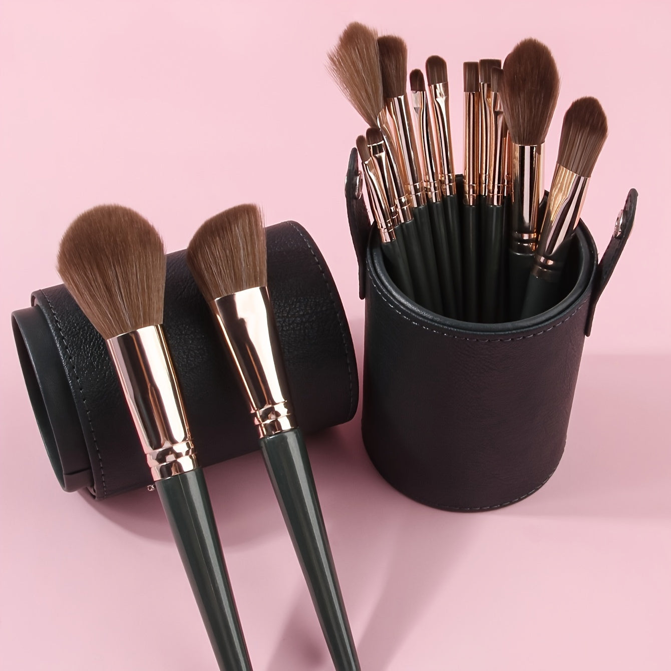 14-Piece Professional Makeup Brush Set with Green ABS Handles and Nylon Brushes for Normal Skin