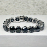 Pulsera de moissanita negra de 85 quilates, joyería de plata de ley con cuentas para mujeres