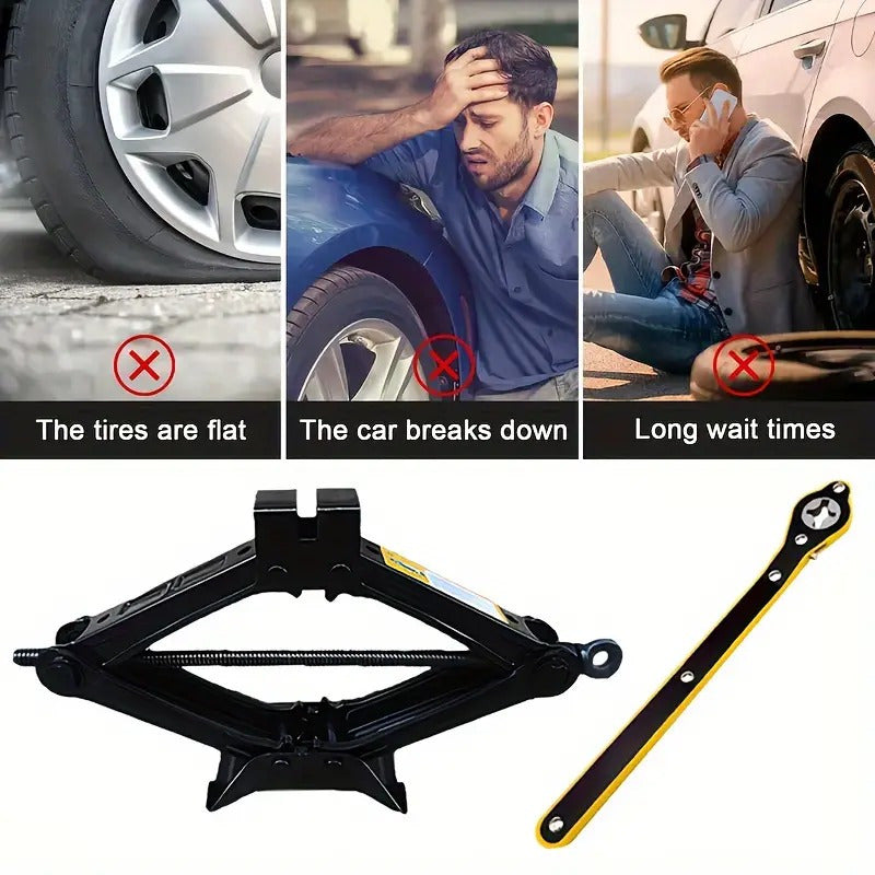 2 Ton Black Car Scissor Jack With Labor-Saving Wrench Tire Changing Tool