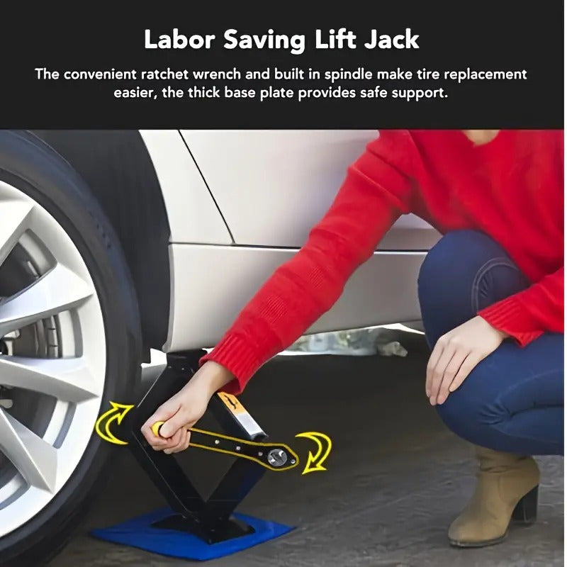 2 Ton Black Car Scissor Jack With Labor-Saving Wrench Tire Changing Tool