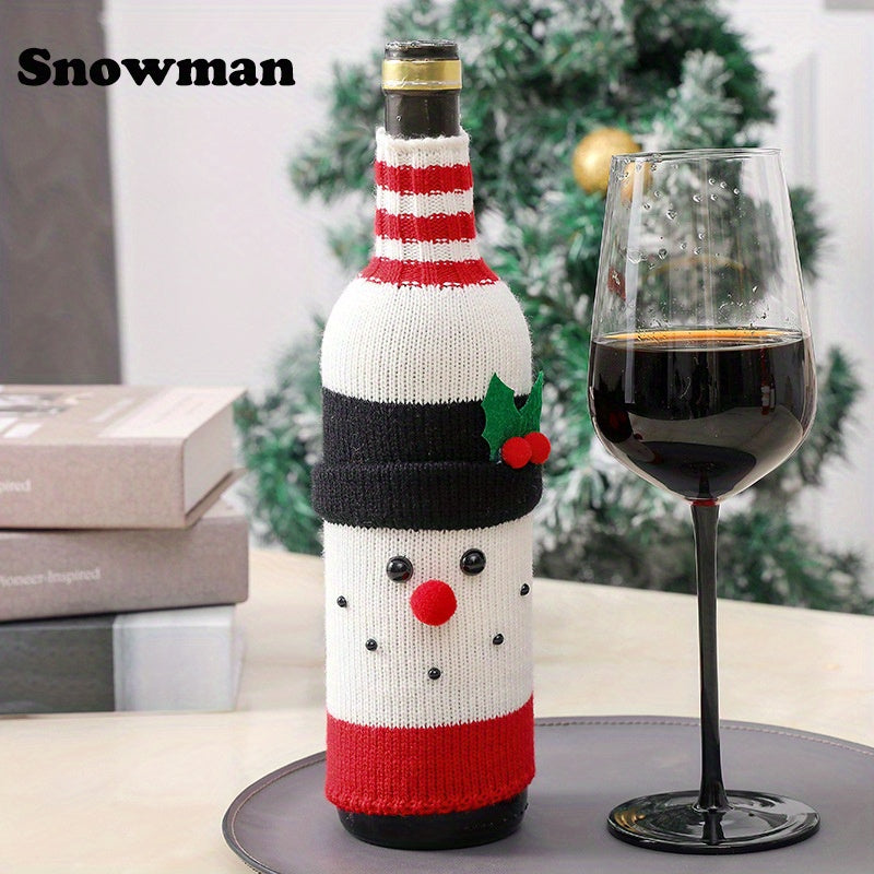 Christmas Knit Bottle Cover Santa Snowman Reindeer Winter Decor Gift