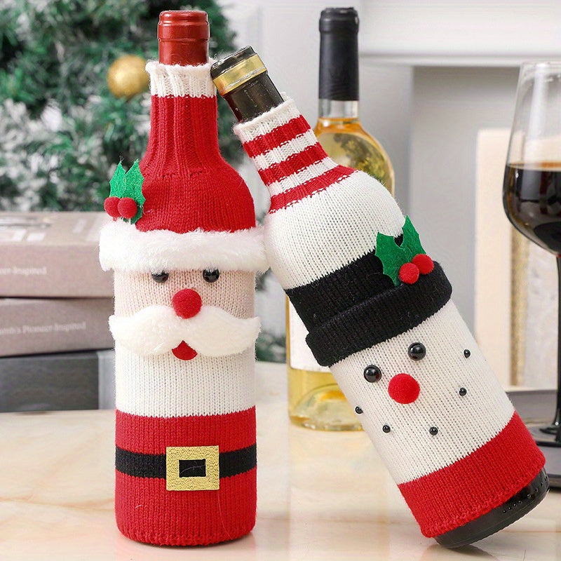 Christmas Knit Bottle Cover Santa Snowman Reindeer Winter Decor Gift