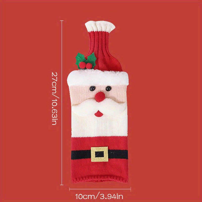 Christmas Knit Bottle Cover Santa Snowman Reindeer Winter Decor Gift