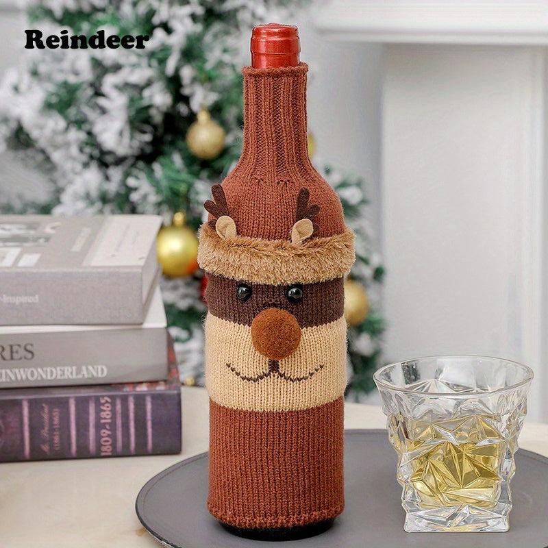 Christmas Knit Bottle Cover Santa Snowman Reindeer Winter Decor Gift