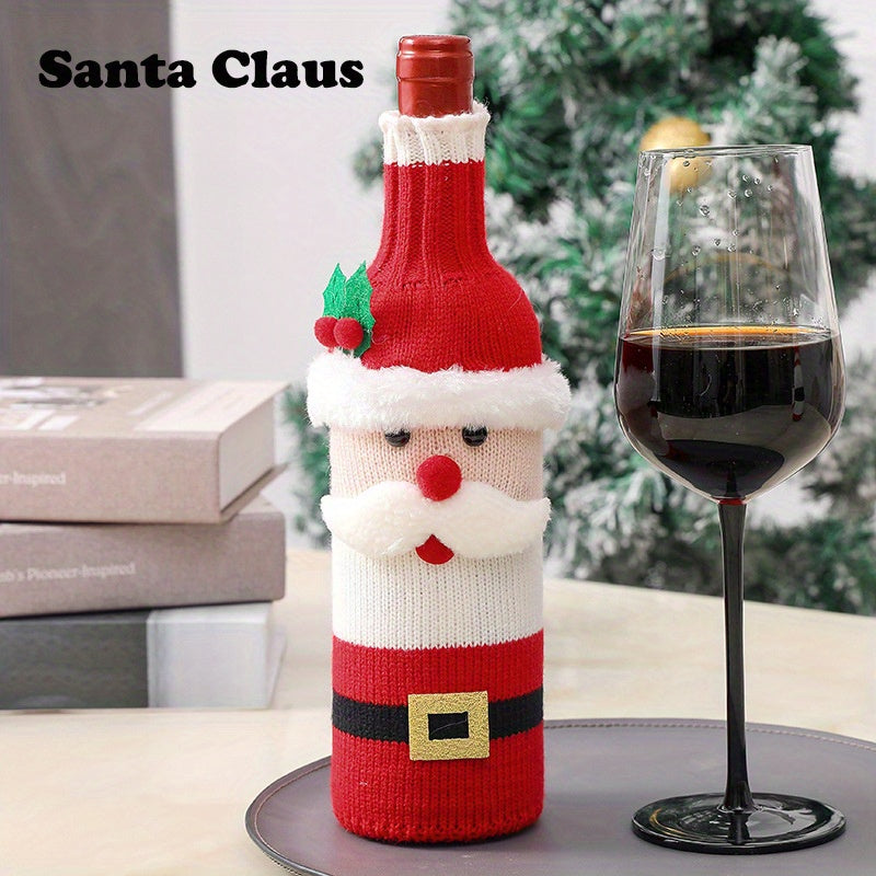Christmas Knit Bottle Cover Santa Snowman Reindeer Winter Decor Gift
