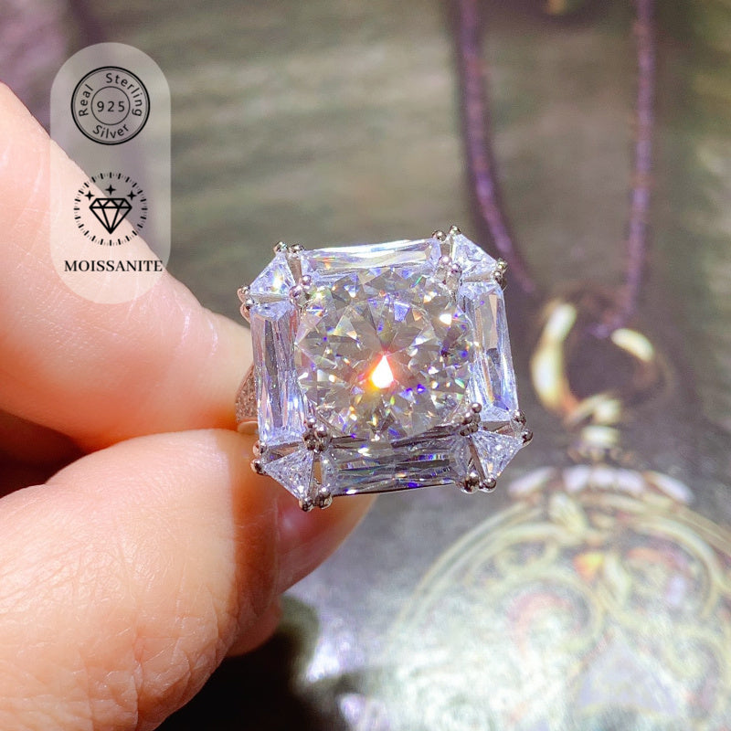 Square Moissanite Ring 5ct Sterling Silver Vintage Style Jewelry for Weddings and Gifts