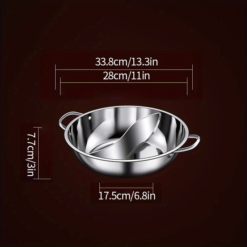 Double-Flavored Stainless Steel Hot Pot with Split Compartments for Gas and Induction Cooktops