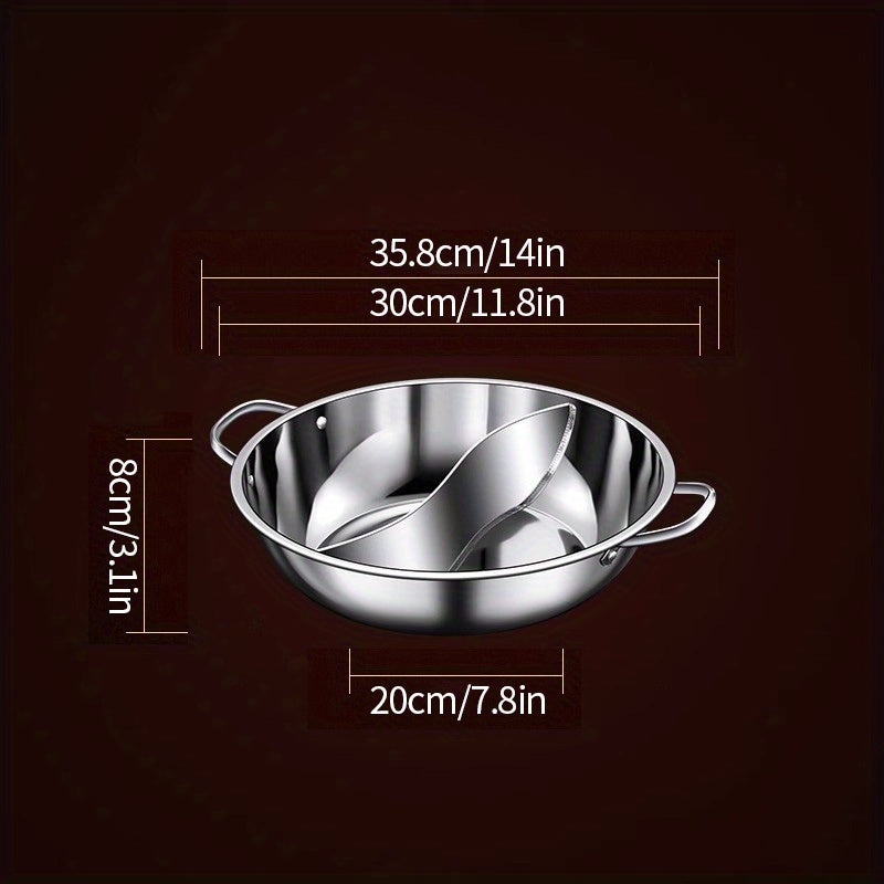 Stainless Steel Hot Pot with Divider Dual Handles for Shabu Shabu Mongolian Cooking