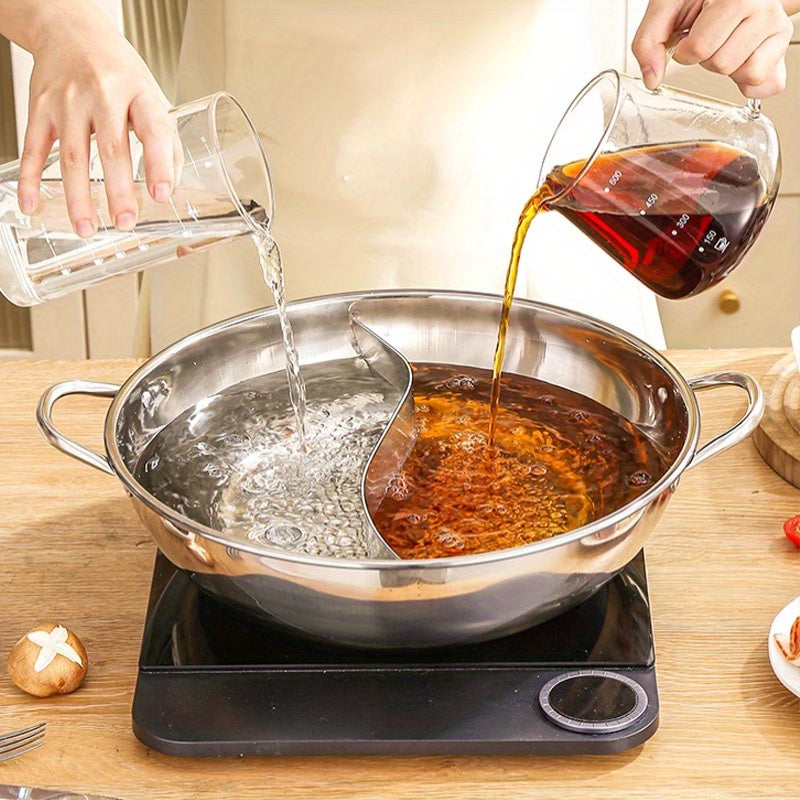 Stainless Steel Hot Pot with Divider Dual Handles for Shabu Shabu Mongolian Cooking
