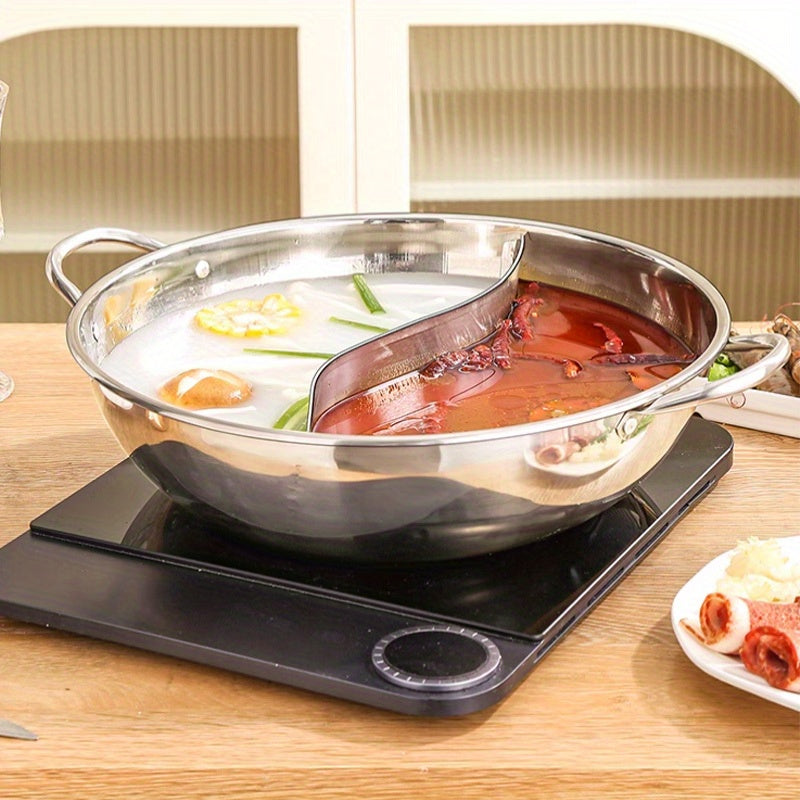 Stainless Steel Hot Pot with Divider Dual Handles for Shabu Shabu Mongolian Cooking
