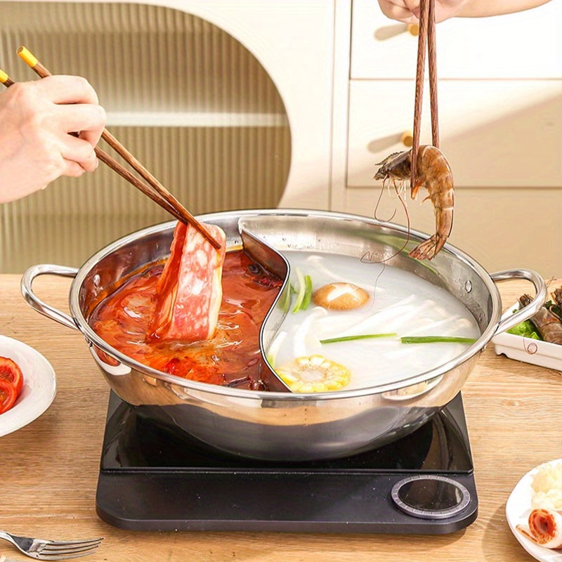 Stainless Steel Hot Pot with Divider Dual Handles for Shabu Shabu Mongolian Cooking