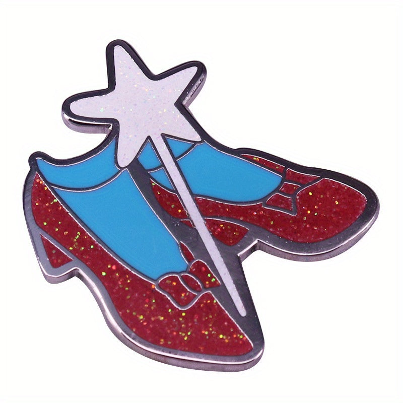 Ruby Slipper and Enchanted Wand Brooch Alloy Pin for Dancers and Fashion Accessories