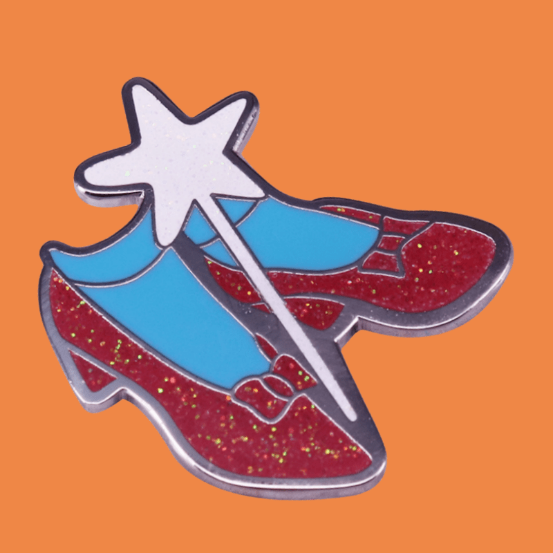 Ruby Slipper and Enchanted Wand Brooch Alloy Pin for Dancers and Fashion Accessories