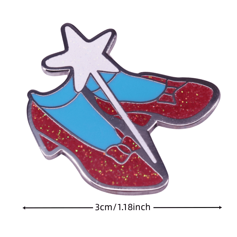 Ruby Slipper and Enchanted Wand Brooch Alloy Pin for Dancers and Fashion Accessories